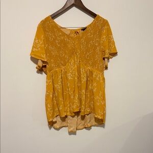 torrid Mustard Yellow Floral Smocked Peplum Top